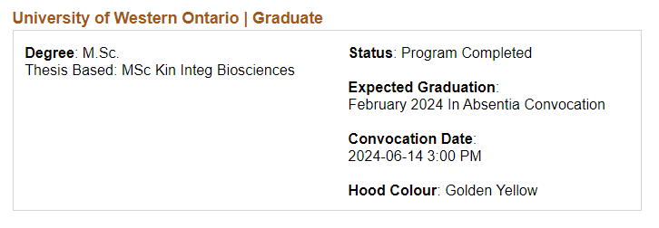 A screenshot of Graduation status in Student Center